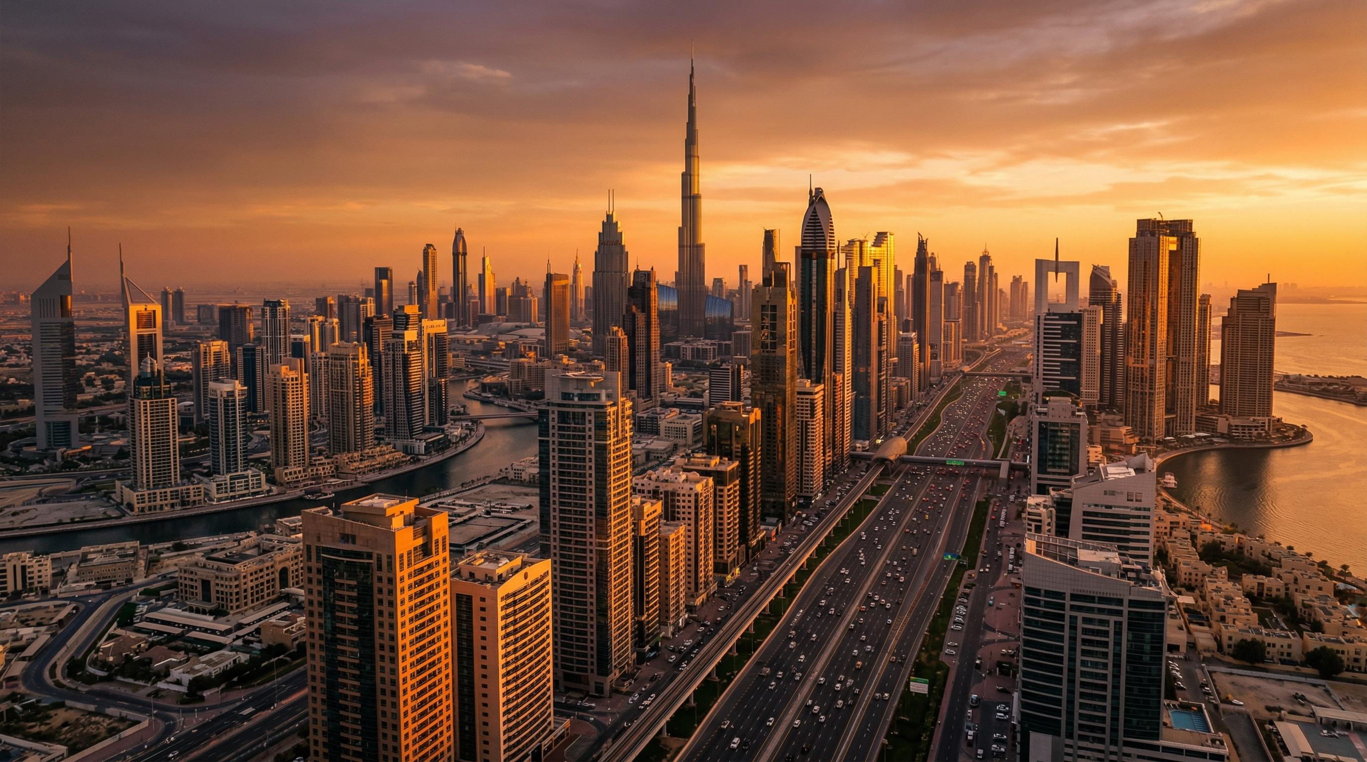 Dubai skyline aerial view real estate investment